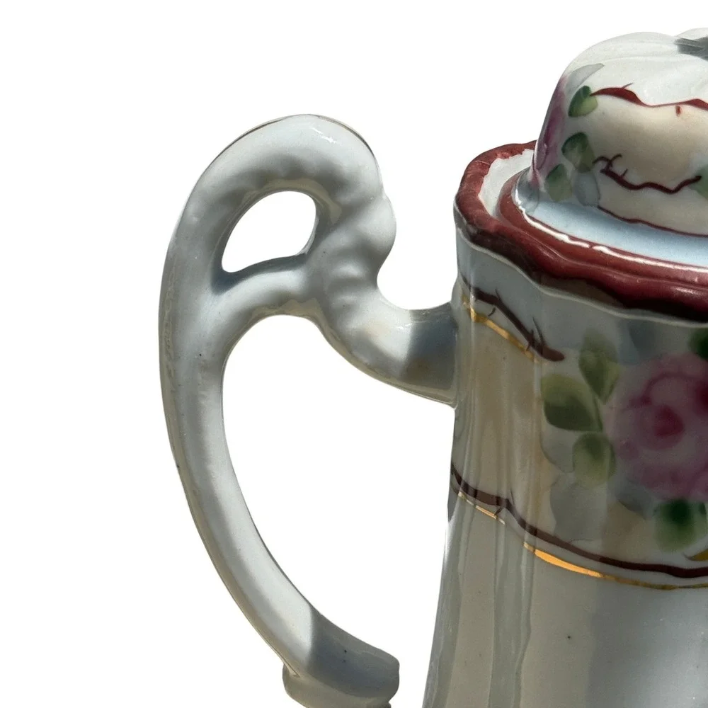 Vintage Hand Painted Porcelain Coffee Pot Floral Gold Japan Tea Chocolate‎ Pot